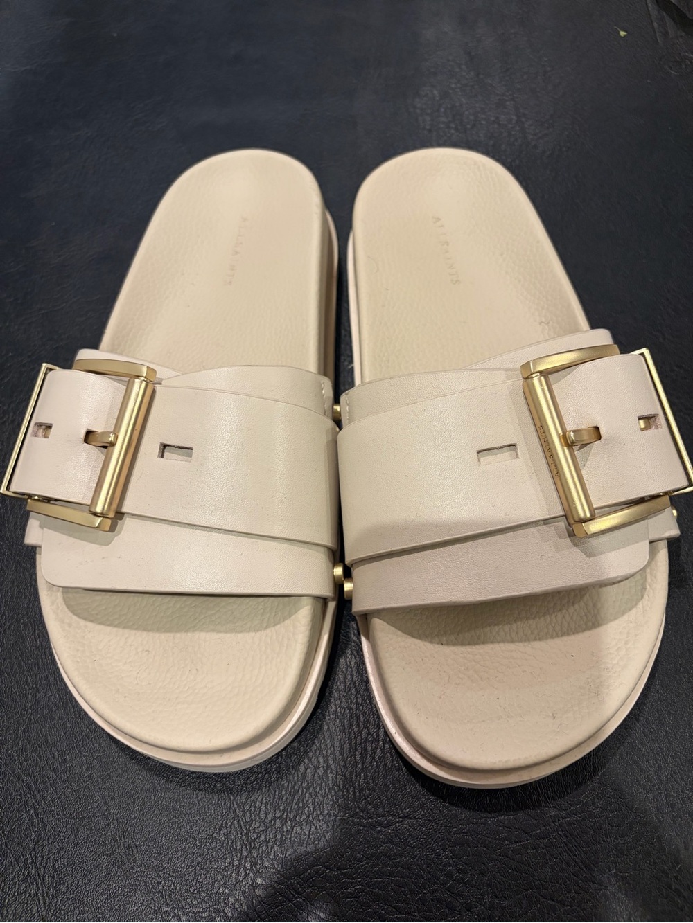 All Saints Women's Ellie Stud Slider Chalk White Gold Buckle Size US8/EU38 NEW